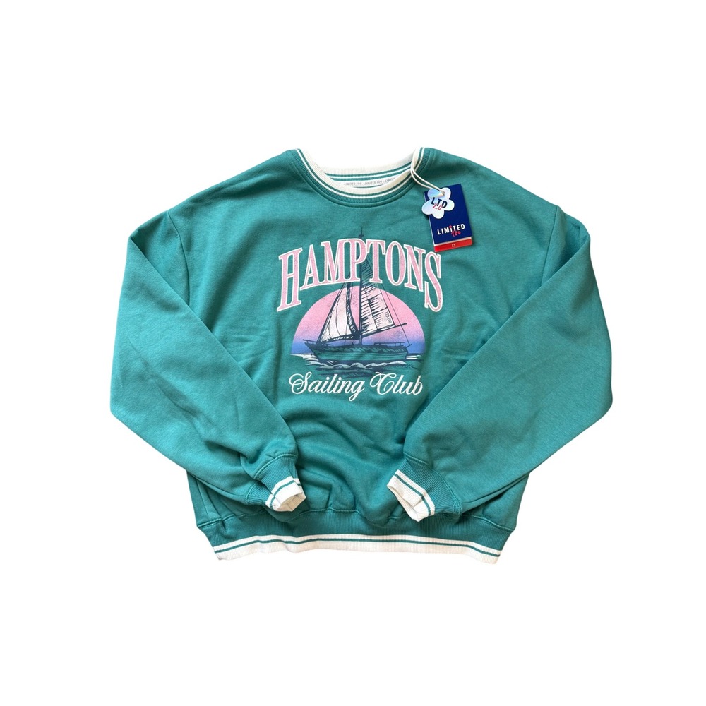 Limited Too Hamptons Sailing Club Graphic Sweatshirt Teal Green XS NWT